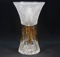 Broušené sklo -váza 30,5 cm - Broušené sklo - Brus + zlato