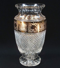 Broušené sklo - váza - 30,5 cm - Broušené sklo - Brus + zlato
