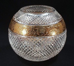 Broušené sklo -váza kulatá 20 cm - Broušené sklo - Brus + zlato