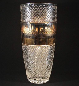 Broušené sklo -váza 41 cm - Broušené sklo - Brus + zlato