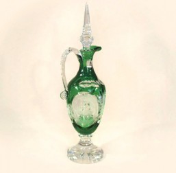 Broušené sklo - Karafa-zelená J - Broušené sklo - Brus + přejímané barevné sklo