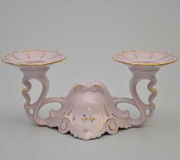 Růžový porcelán -svícen dvouramenný Lenka - Růžový porcelán - svícny