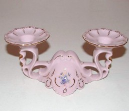 Růžový porcelán -svícen dvouramenný Lenka - Růžový porcelán - svícny